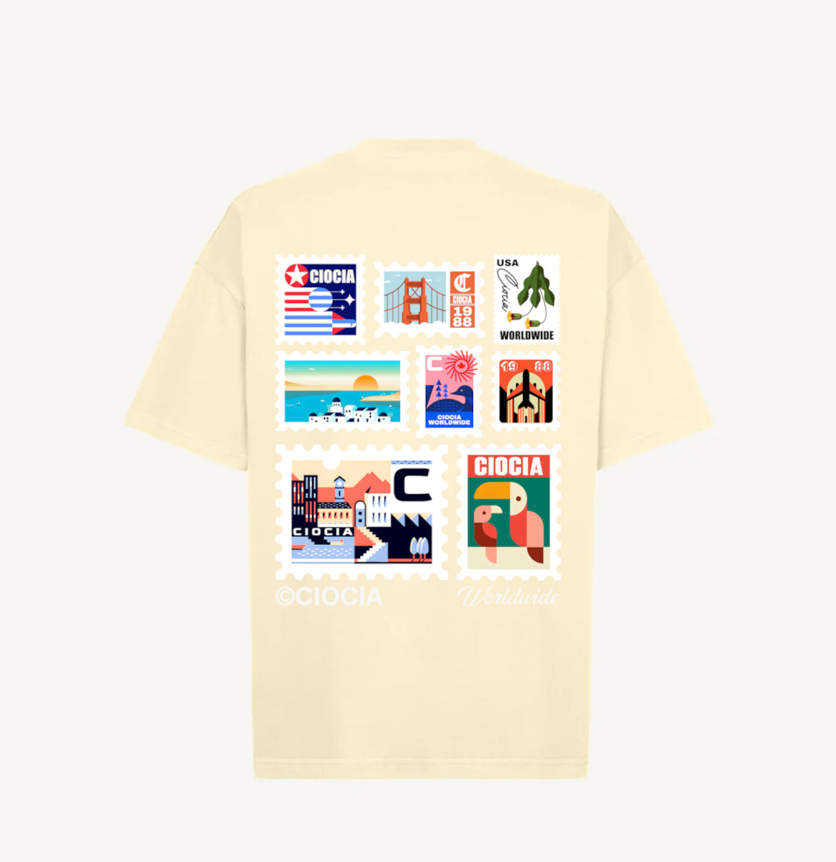 T-Shirt Manches Courtes Imprimé Dos Unisexe FRANCOBELLI CREAM