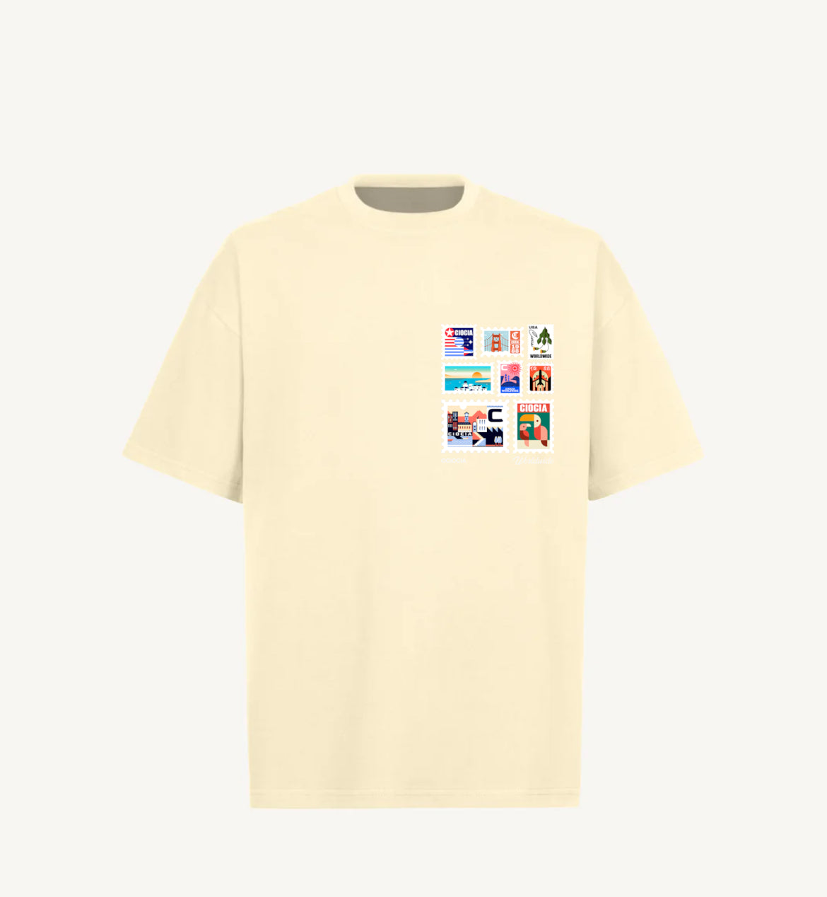 T-Shirt Manches Courtes Imprimé Dos Unisexe FRANCOBELLI CREAM