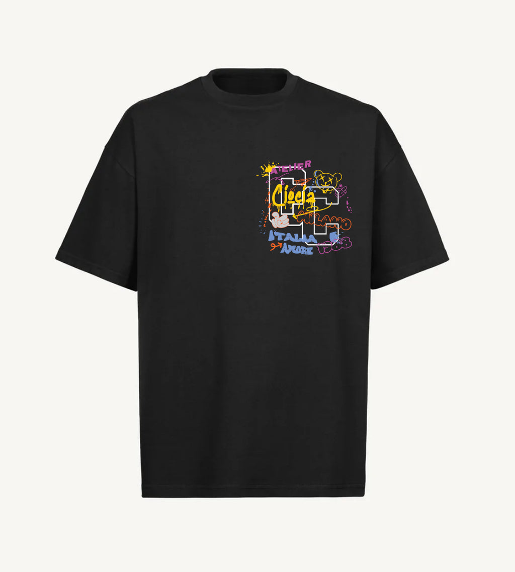 T-Shirt Manches Courtes Imprimé Dos Unisexe MICKY Noir