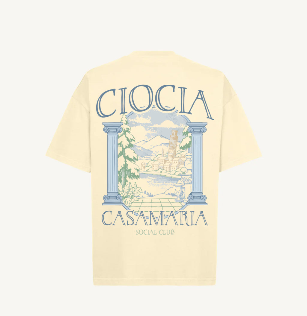 T-shirt Italie homme crème avec grand imprimé Pise et tour penchée au dos