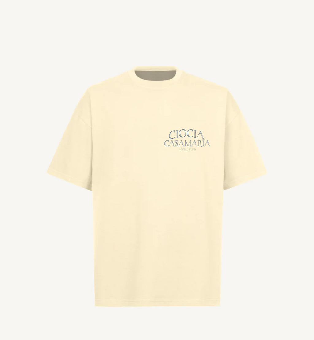 T-shirt Italie homme crème avec logo CIOCIA Casamaria bleu sur la poitrine, vue de face