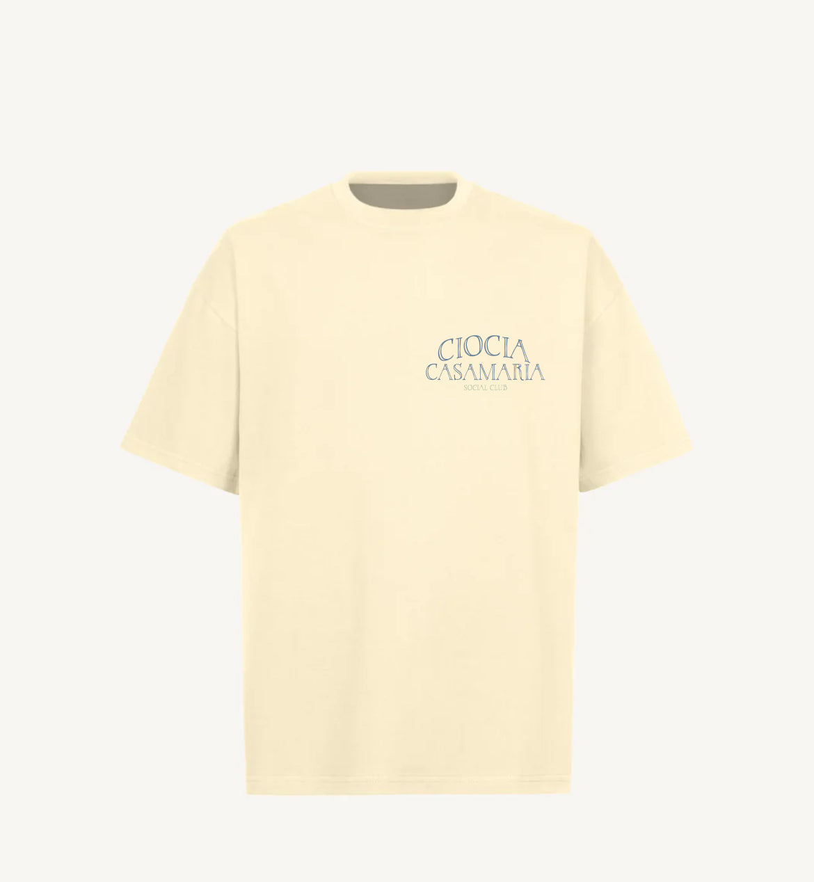 T-shirt Italie homme crème avec logo CIOCIA Casamaria bleu sur la poitrine, vue de face