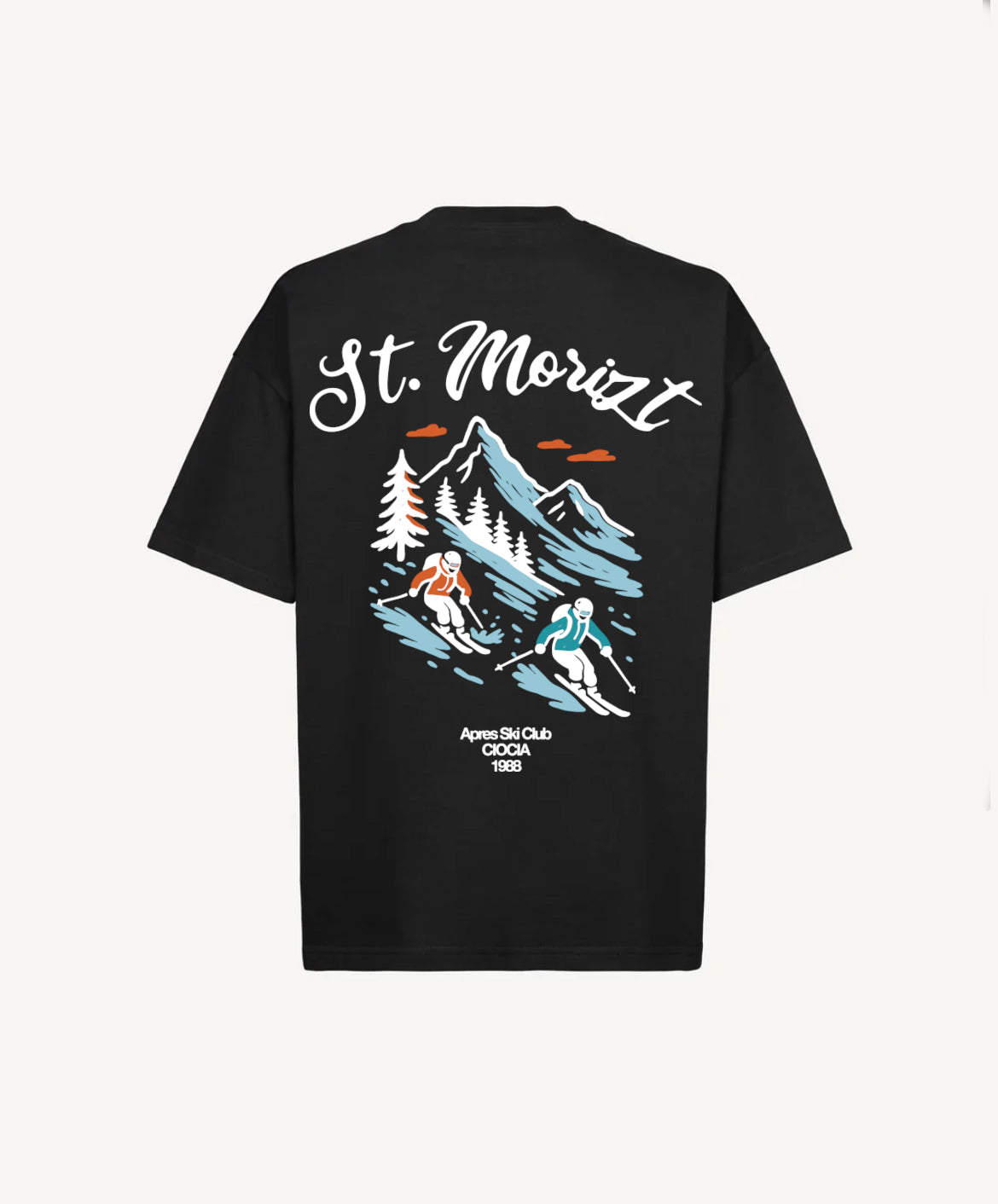 T-Shirt Manches Courtes Imprimé Dos Unisexe SAINT MORITZ BLACK