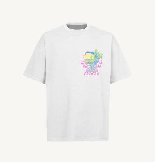 Tee shirt BF PALMS WHITE PINK