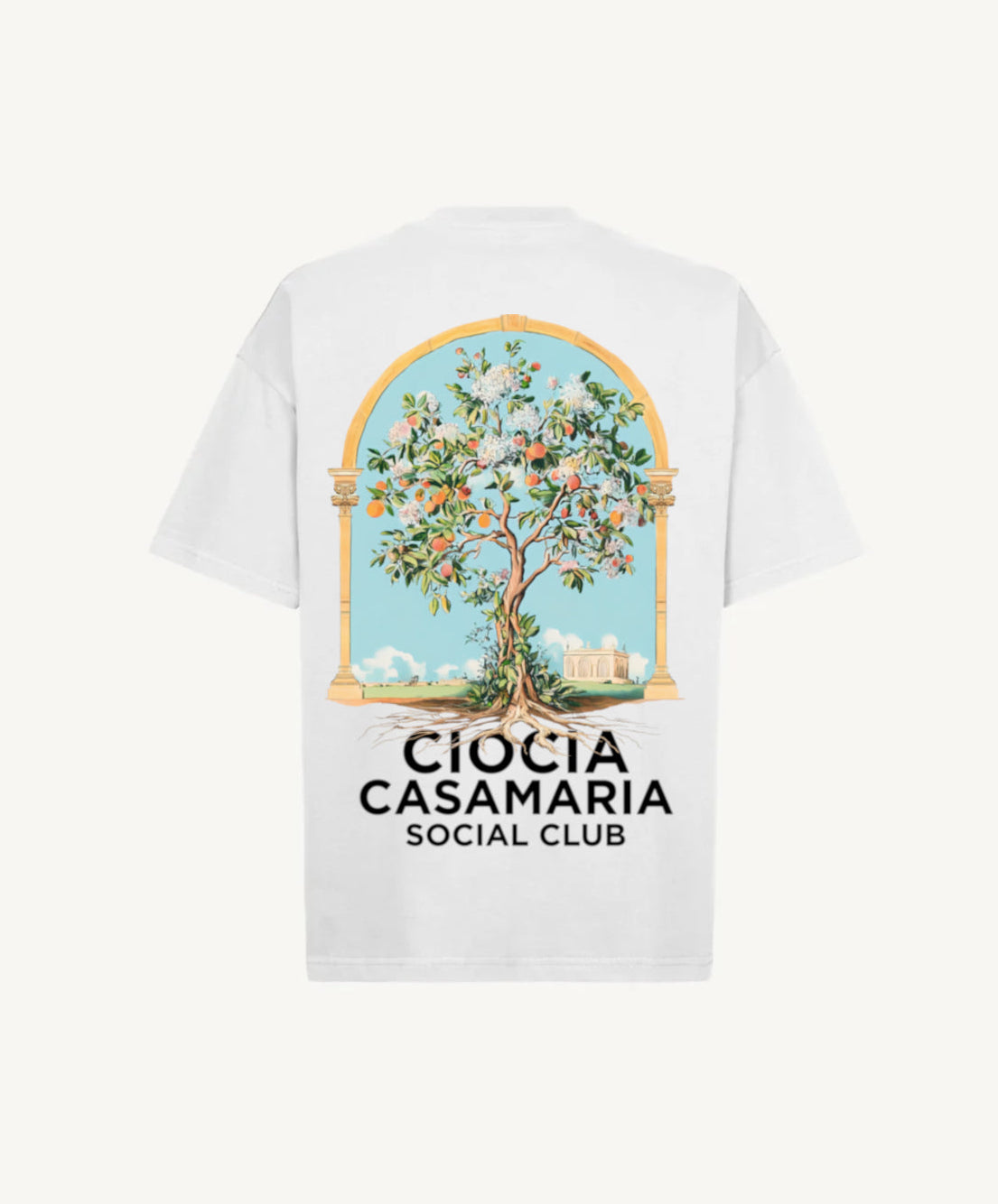 T-shirt CIOCIA Arche Tree blanc, detail de l'imprime arbre