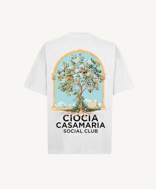 T-shirt CIOCIA Arche Tree blanc, detail de l'imprime arbre