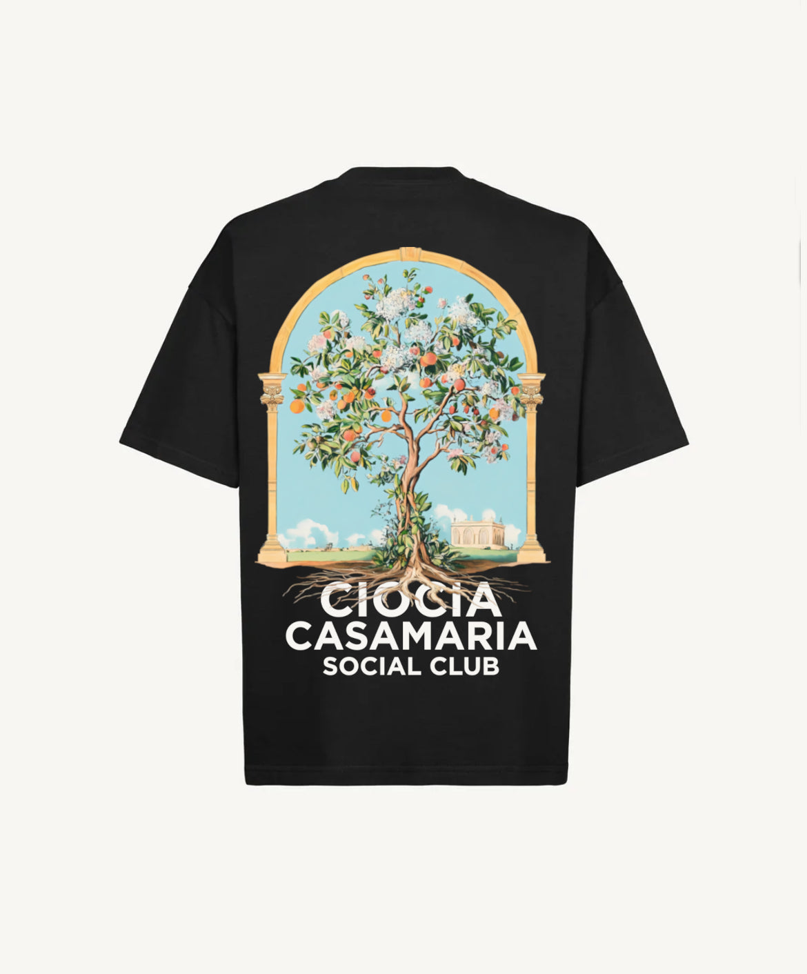T-shirt CIOCIA Arche Tree noir, detail de l'imprime arbre