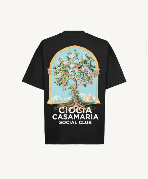 T-shirt CIOCIA Arche Tree noir, detail de l'imprime arbre