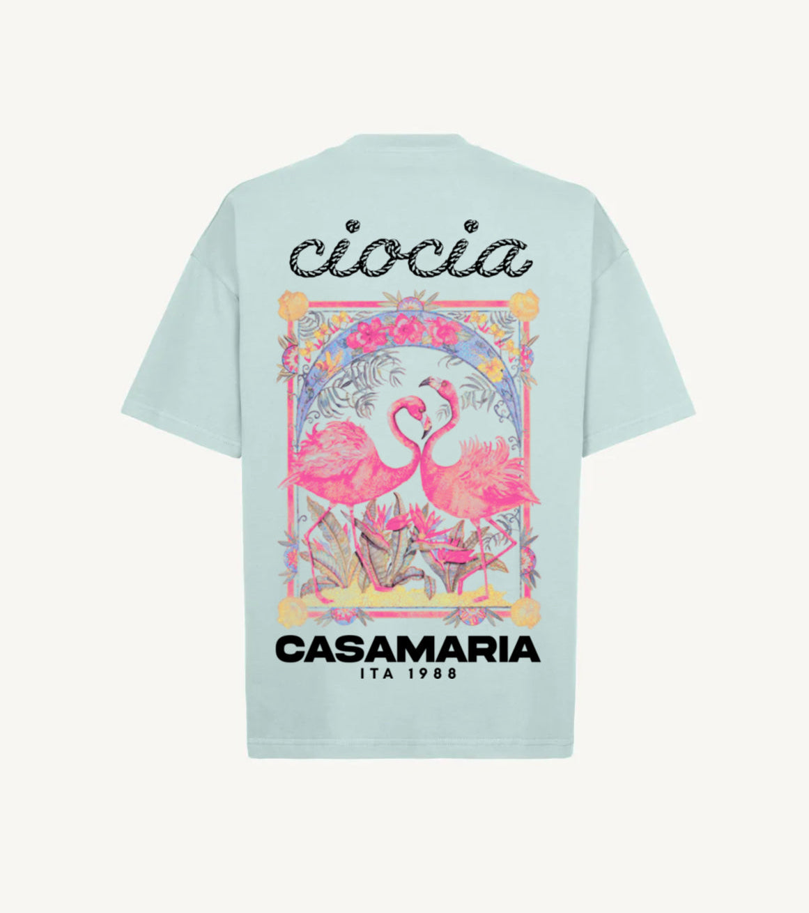 T-shirt CIOCIA BF Flamingos menthe, detail de l'imprime