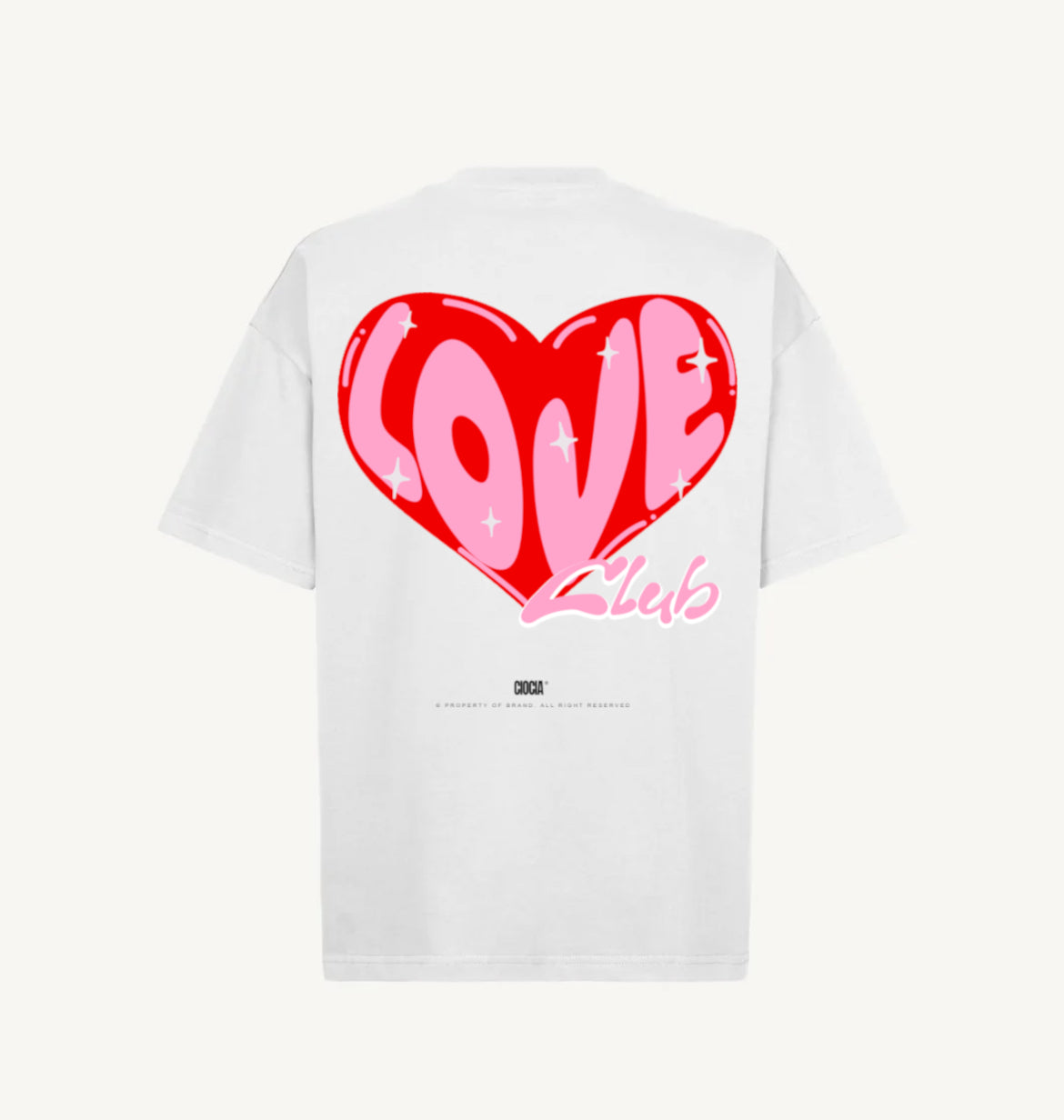 Détail de l’imprimé cœur du T-shirt Love blanc CIOCIA