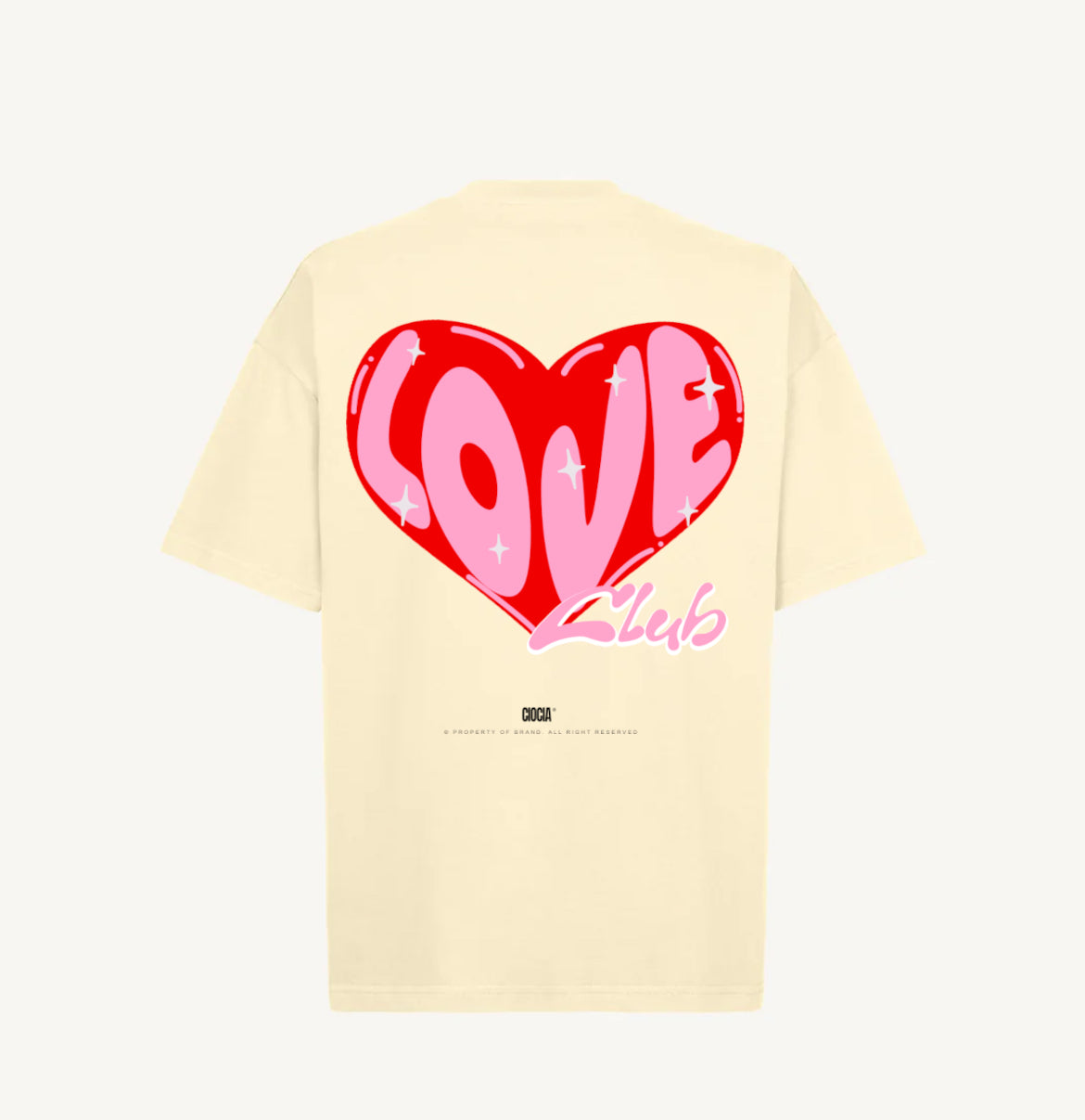 Détail de l’imprimé cœur du T-shirt Love crème CIOCIA