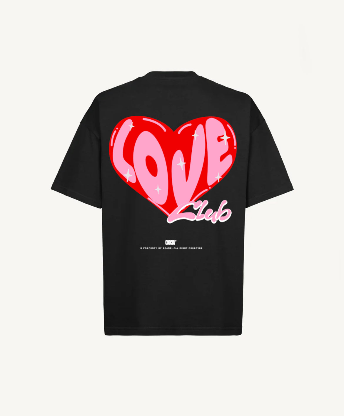 Détail de l’imprimé cœur du T-shirt Love noir CIOCIA