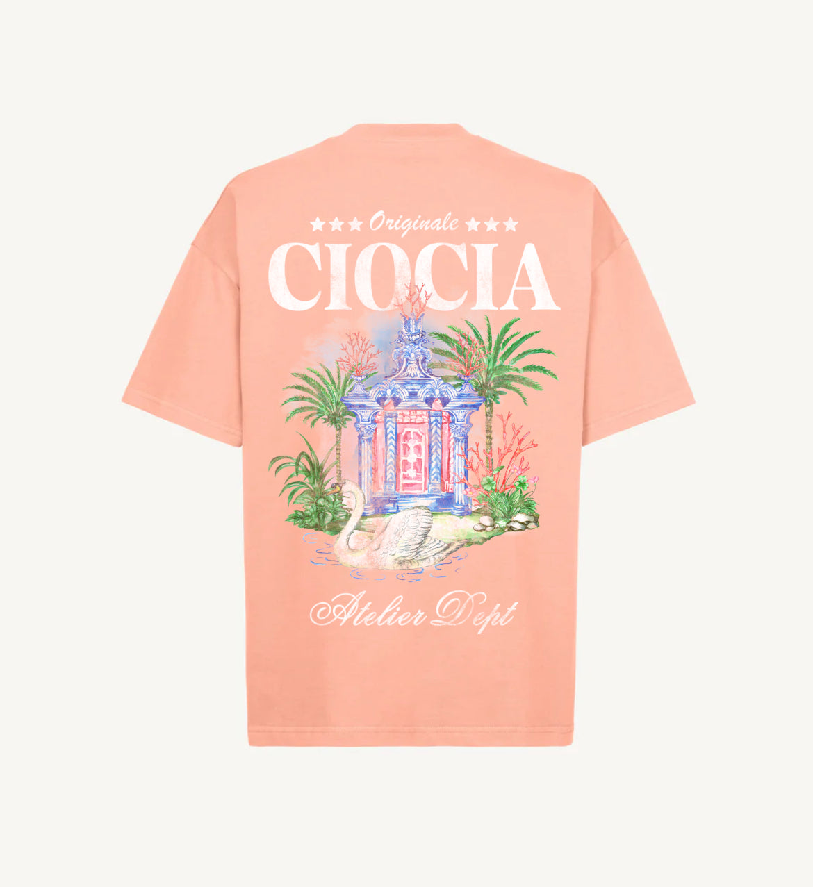 T-shirt CIOCIA BF Original Swan blanc et rose, vue de face