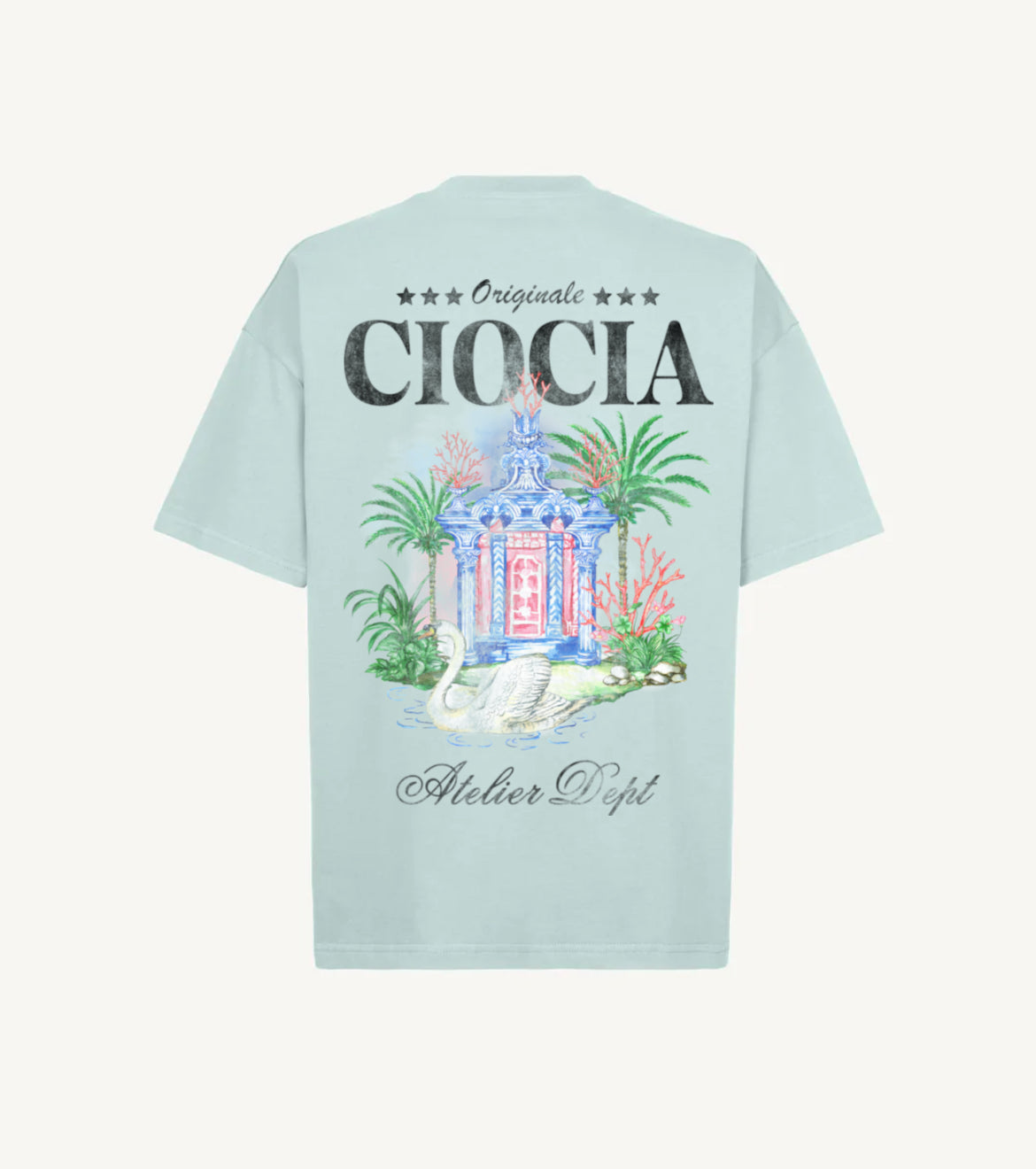 T-shirt CIOCIA BF Original Swan noir et menthe, vue de face