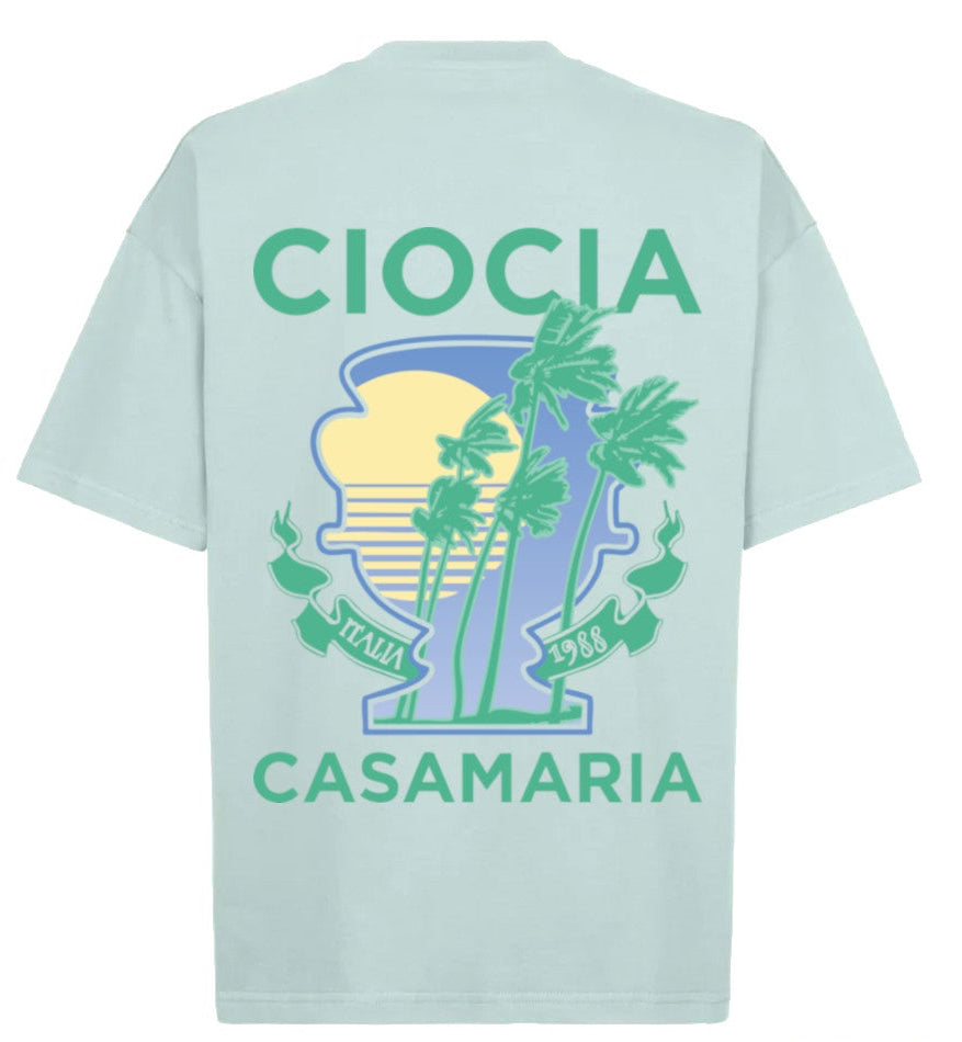 T-shirt CIOCIA BF Palms menthe et vert, detail de l'imprime