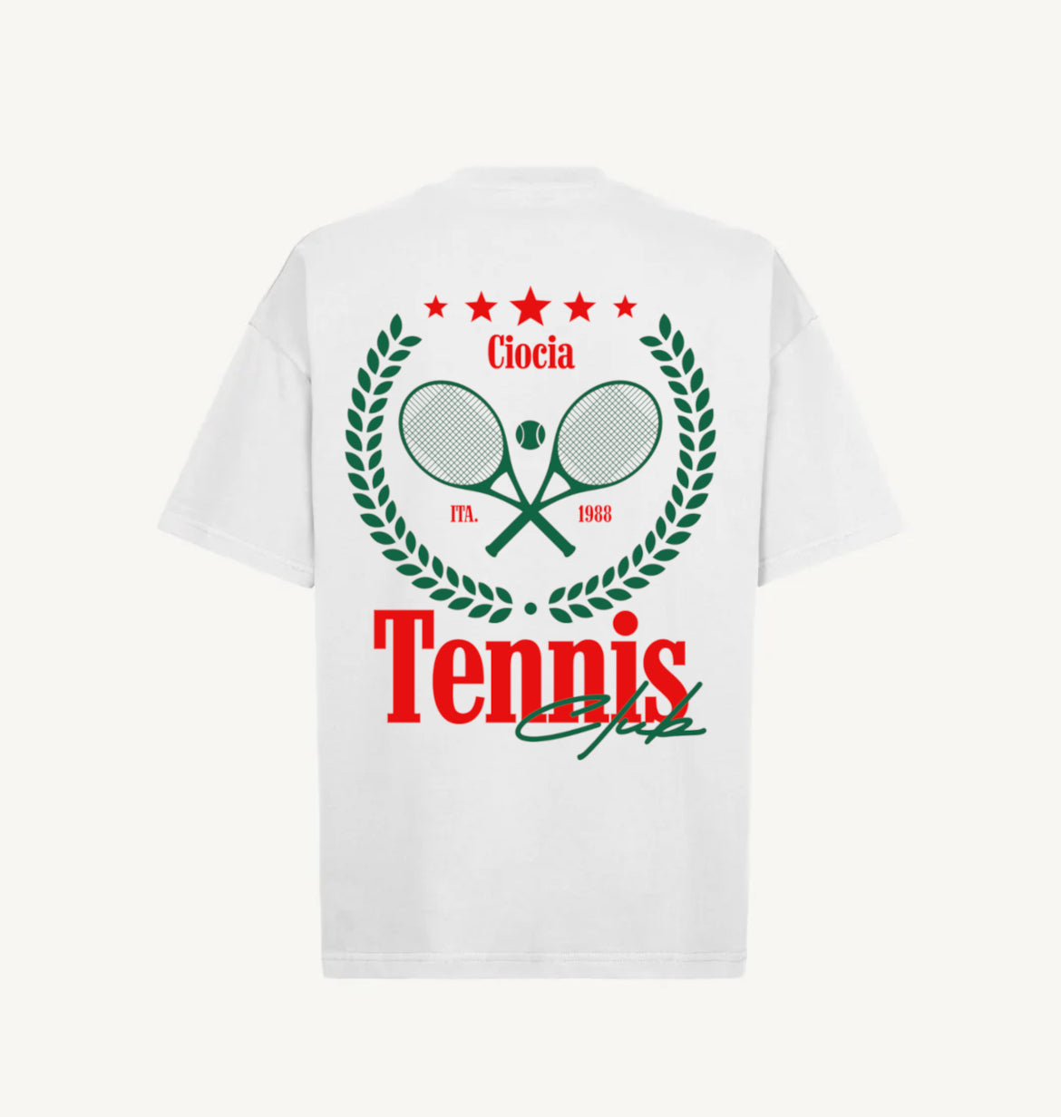 T-shirt CIOCIA BF Tennis Club blanc, detail de l'imprime