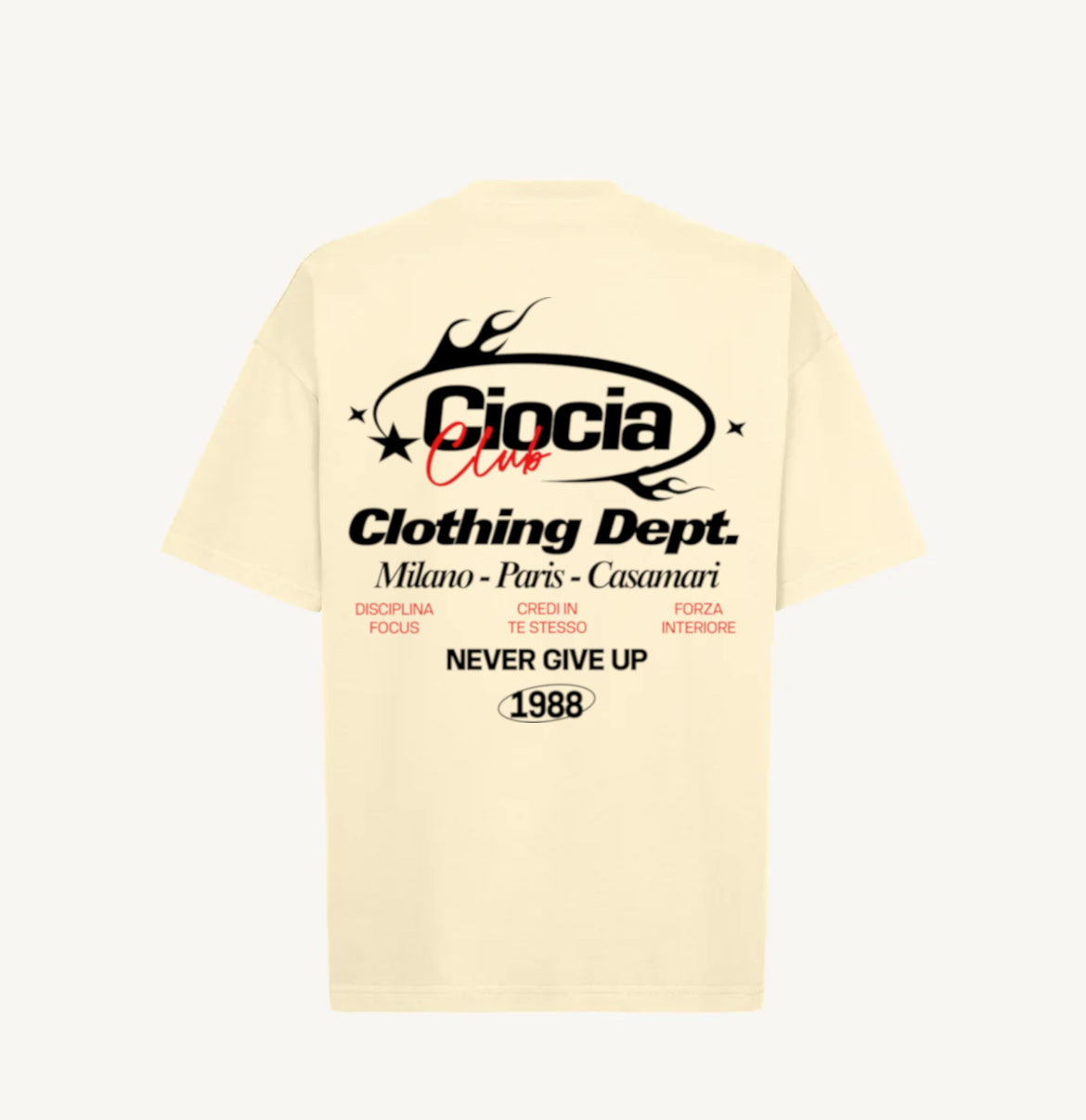 T-shirt CIOCIA Clothing Dept creme, detail de l'imprime