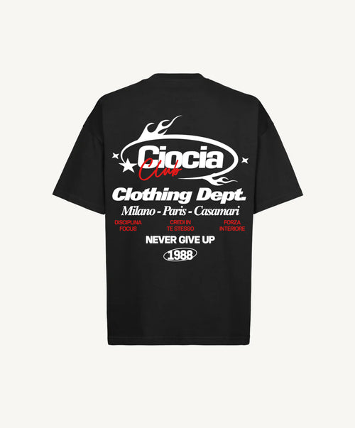 T-shirt CIOCIA Clothing Dept noir, detail de l'imprime