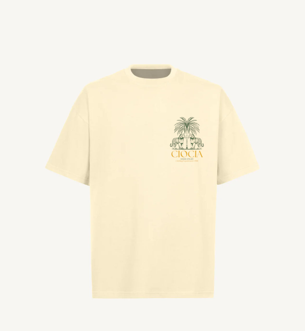 T-shirt CIOCIA Dobio Tiger creme, detail de l'imprime