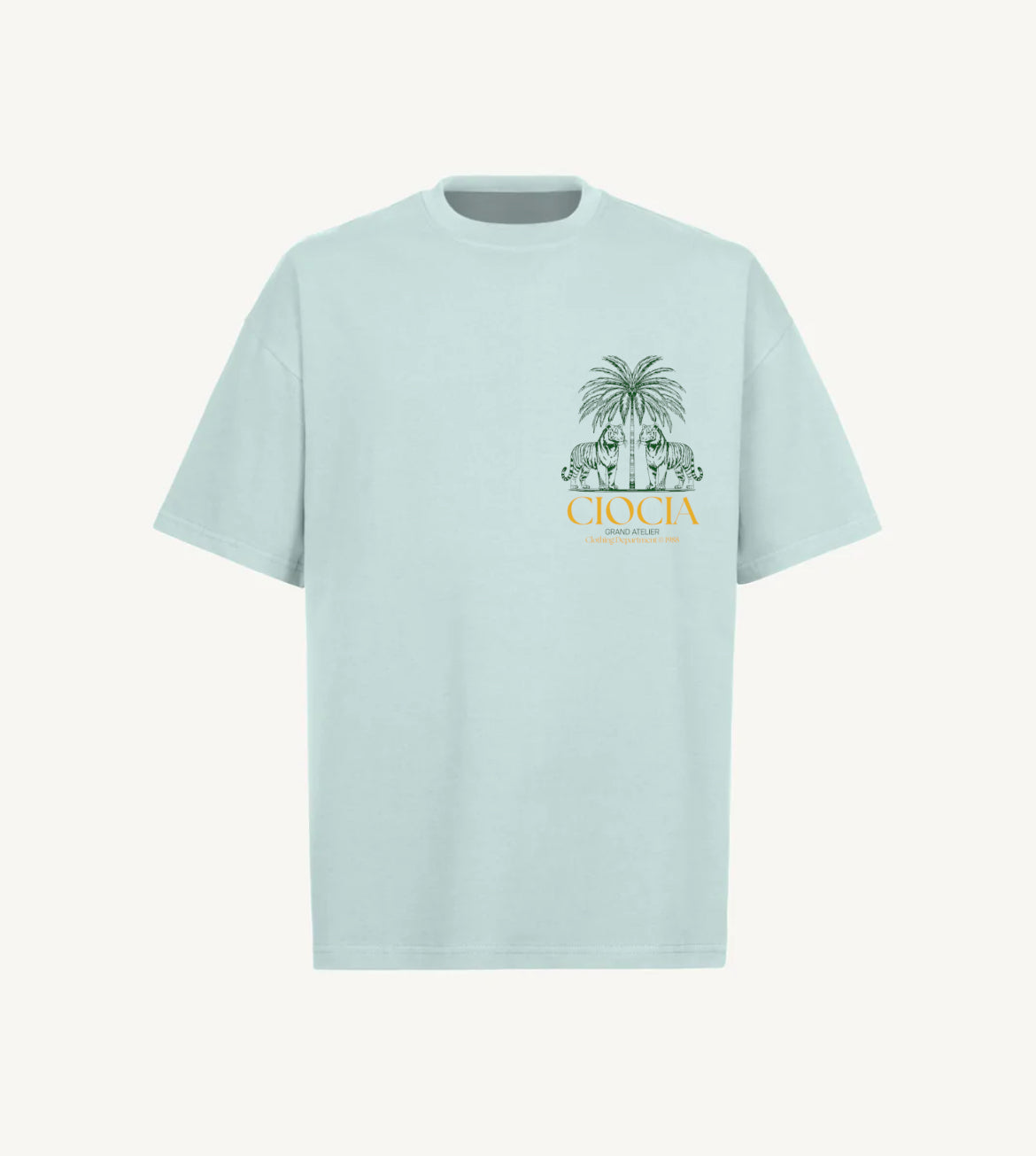 T-shirt CIOCIA Dobio Tiger menthe, detail de l'imprime