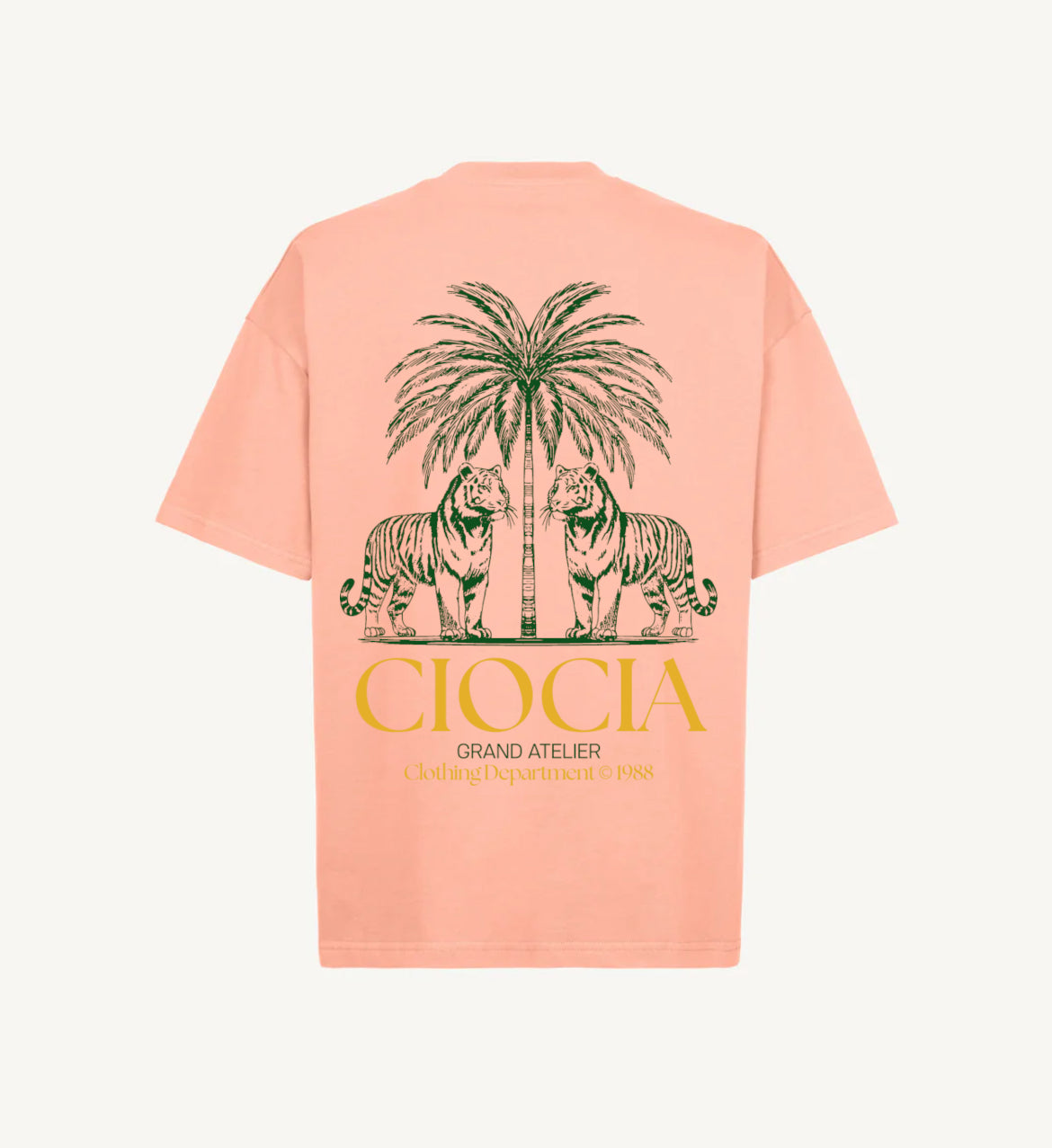 T-shirt CIOCIA Dobio Tiger rose, vue de face, imprime tigre