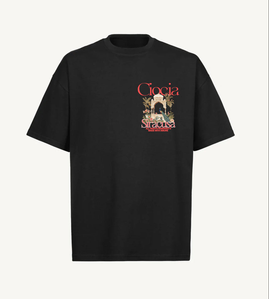 T-shirt noir oversize homme avec petit motif Syracuse, vue de face